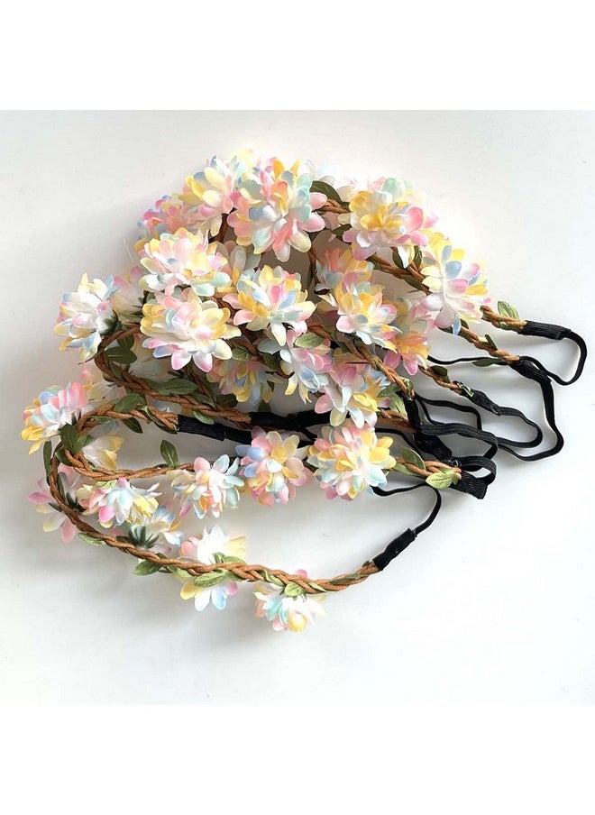 Pursuestar - 8Pcs Daisy Flower Hydrangea Headband Crown Floral Garland Head Cap Hair Wreath For Women Girls Festival Wedding Party Beach Vacation Halloween Rainbow Color - Image 1
