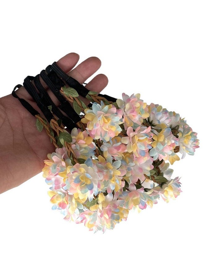 Pursuestar - 8Pcs Daisy Flower Hydrangea Headband Crown Floral Garland Head Cap Hair Wreath For Women Girls Festival Wedding Party Beach Vacation Halloween Rainbow Color - Image 1