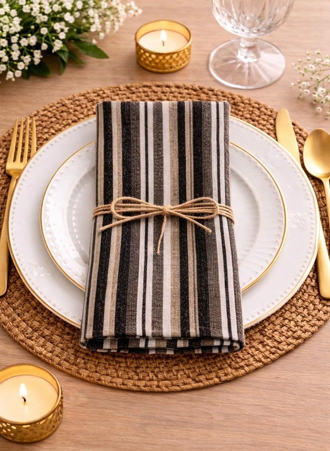 Fennco Styles Brown Neutral Striped Cloth Napkins 20" x 20", Set of 4 - Taupe-Multi Cotton Blend Dinner Napkins for Everyday Use, Banquets, Holidays, and Special Events - Image 3