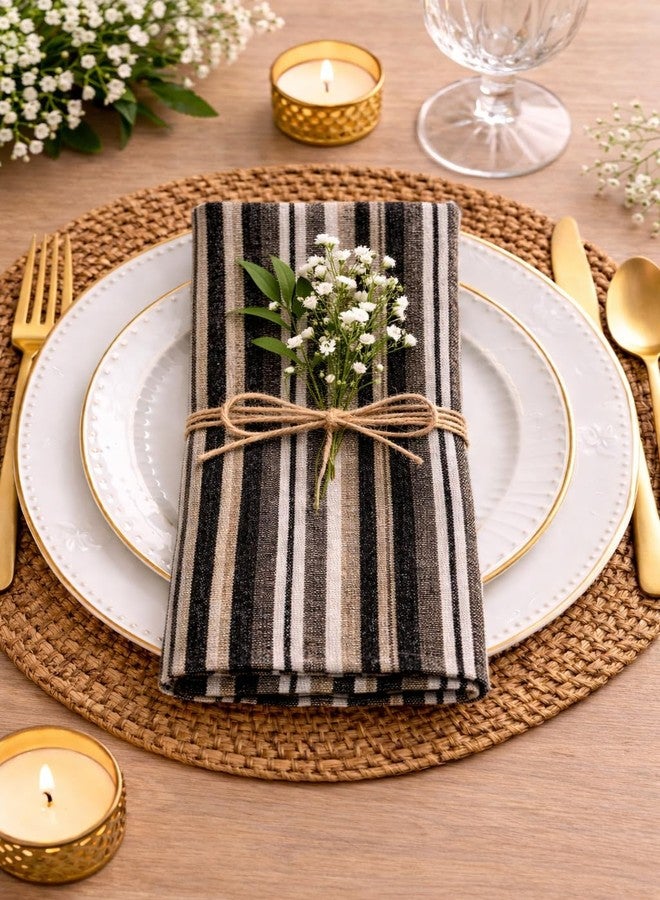 Fennco Styles Brown Neutral Striped Cloth Napkins 20" x 20", Set of 4 - Taupe-Multi Cotton Blend Dinner Napkins for Everyday Use, Banquets, Holidays, and Special Events - Image 4
