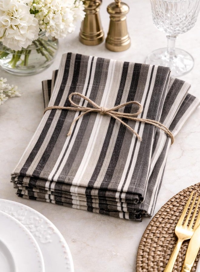 Fennco Styles Brown Neutral Striped Cloth Napkins 20" x 20", Set of 4 - Taupe-Multi Cotton Blend Dinner Napkins for Everyday Use, Banquets, Holidays, and Special Events - Image 1