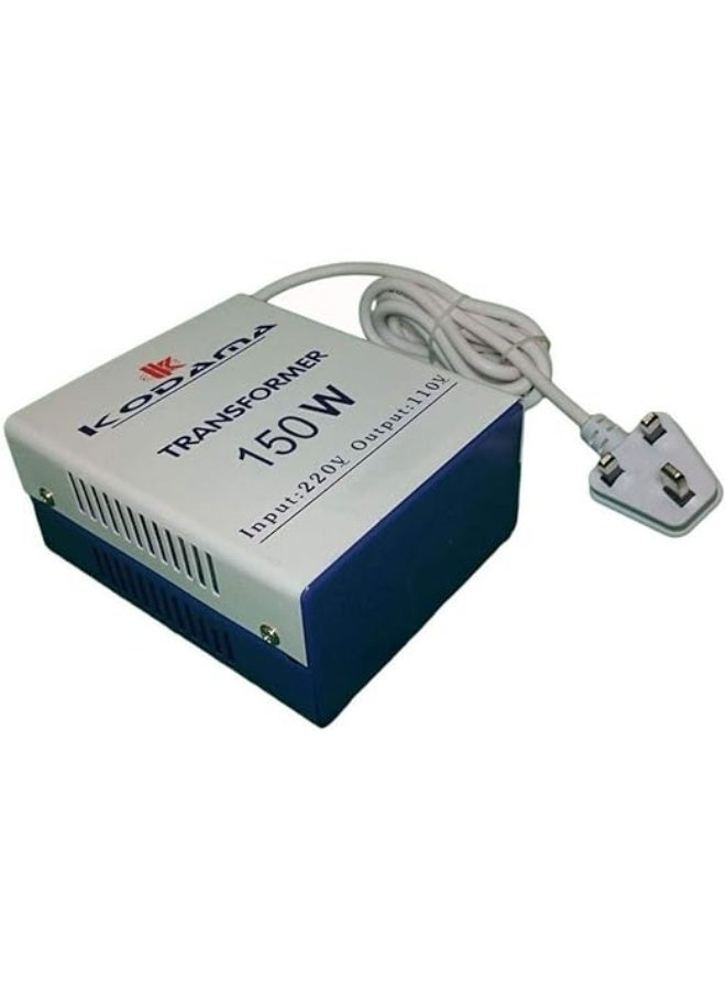 Voltage Transformer, 150W Power Converter, 220V Input to 110V Output, White and Blue, With Power Cable - Image 2