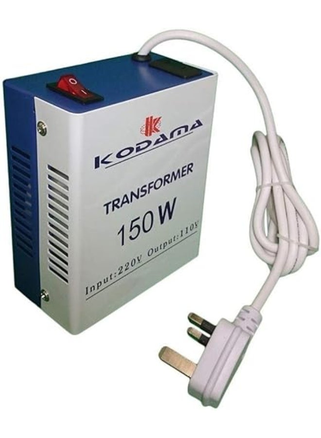 Voltage Transformer, 150W Power Converter, 220V Input to 110V Output, White and Blue, With Power Cable - Image 1
