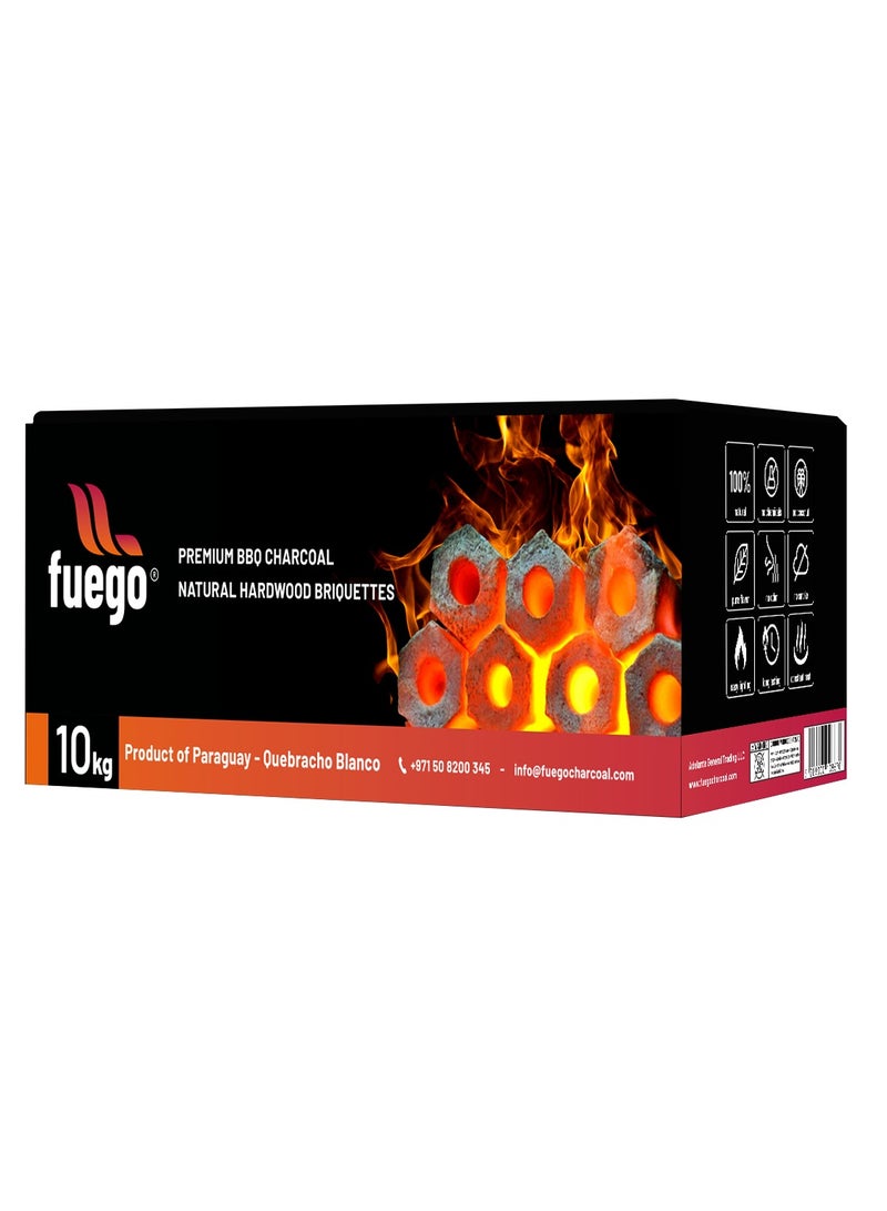 Fuego 10KG BBQ Natural Hardwood Briquettes Charcoal - Image 1