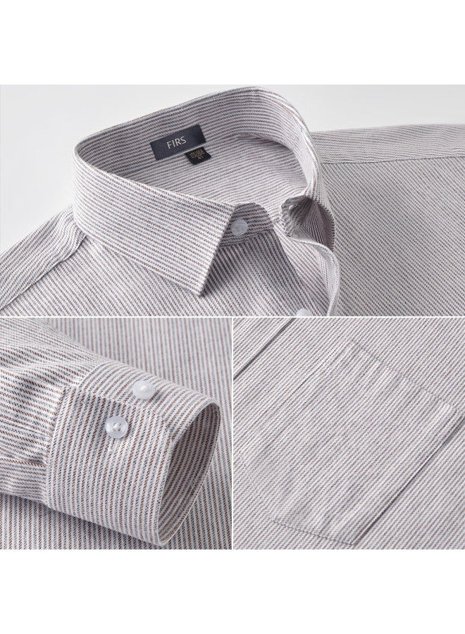 Firs Autumn Winter Men's Pure Cotton Brushed Long Sleeve Shirt Thickened Warm Striped Business Casual Commuter Daily Top