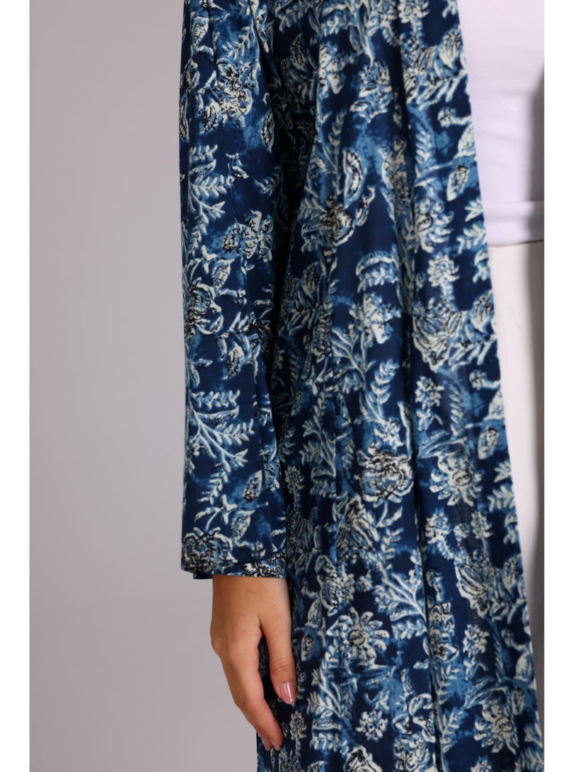 اكسا عباية نقوش ورود حديقة ازرق - Image 2