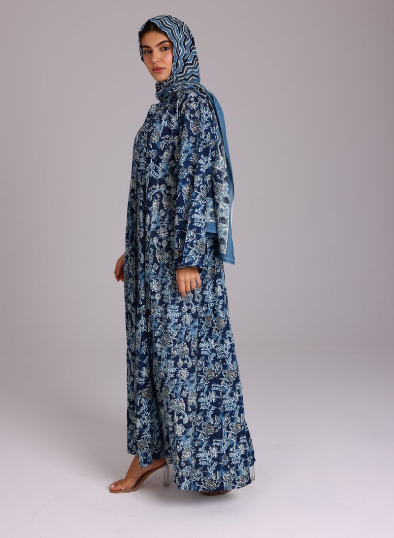 اكسا عباية نقوش ورود حديقة ازرق - Image 3