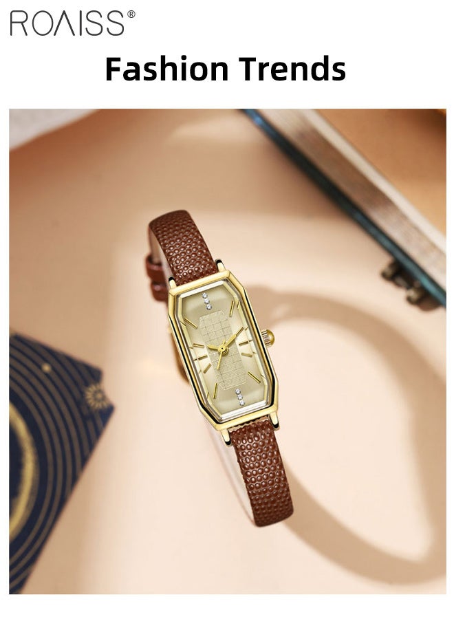 roaiss Women's Leather Strap Quartz Watch, Analog Display Rectangular Sun Texture Dial, Retro Dainty Light Luxury Waterproof Wristwatch as Gift for Women - Image 2