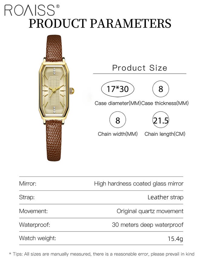 roaiss Women's Leather Strap Quartz Watch, Analog Display Rectangular Sun Texture Dial, Retro Dainty Light Luxury Waterproof Wristwatch as Gift for Women - Image 3