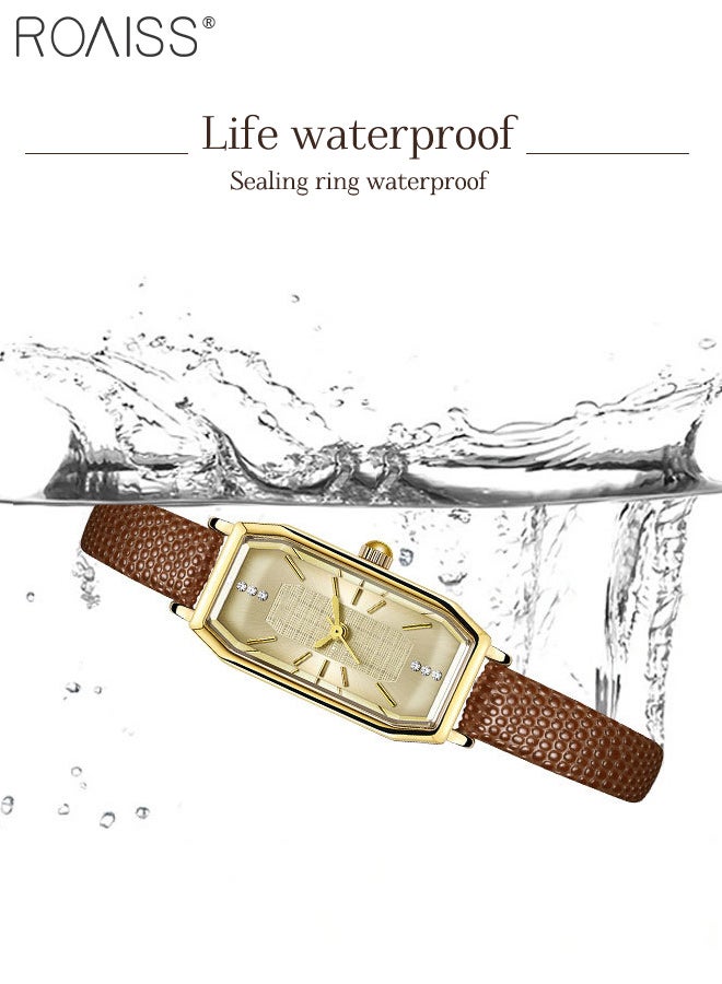 roaiss Women's Leather Strap Quartz Watch, Analog Display Rectangular Sun Texture Dial, Retro Dainty Light Luxury Waterproof Wristwatch as Gift for Women - Image 4