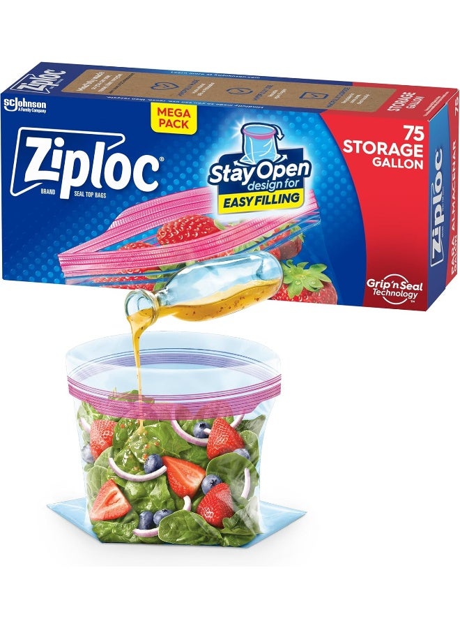 Ziploc Gallon Food Storage Bags, New Stay Open Design with Stand-Up Bottom, Easy to Fill, 75 Count - Image 1