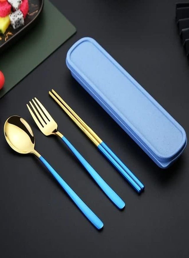 KAPO Premium Spoon Fork & Chopstick Set - Dinnerware Cutlery Tableware Set - Gold Plated 304 Stainless Steel (Blue) - Image 3