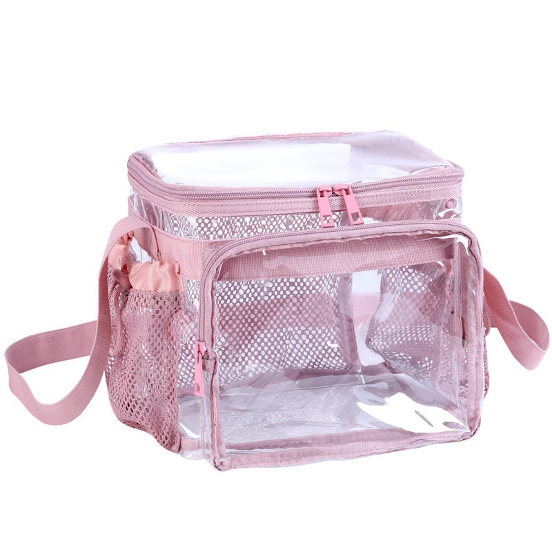 BORMELUN Clear Lunch Bag for Work  Heavy Duty Transparent Lunch Box for Men and Women  Stadium Approved for Correctional Officers Plastic Lunch Bag pink