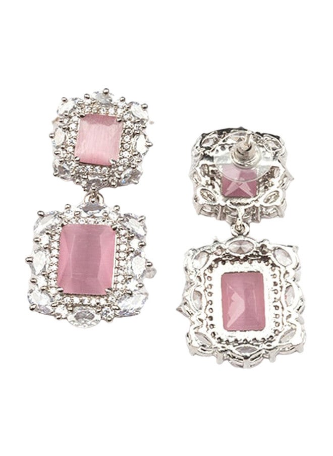 StileAdda Rhodium Plated CZ Studded Square Pendant Set with Earrings and Maangtika - Image 5