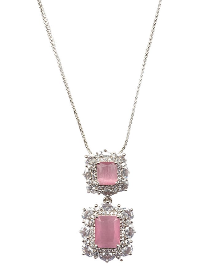 StileAdda Rhodium Plated CZ Studded Square Pendant Set with Earrings and Maangtika - Image 3