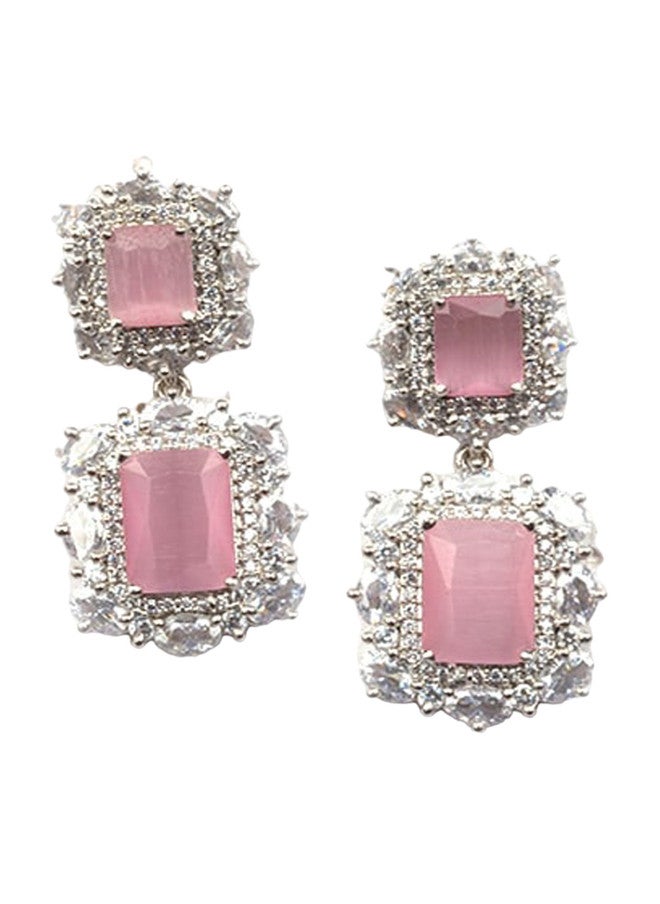 StileAdda Rhodium Plated CZ Studded Square Pendant Set with Earrings and Maangtika - Image 4