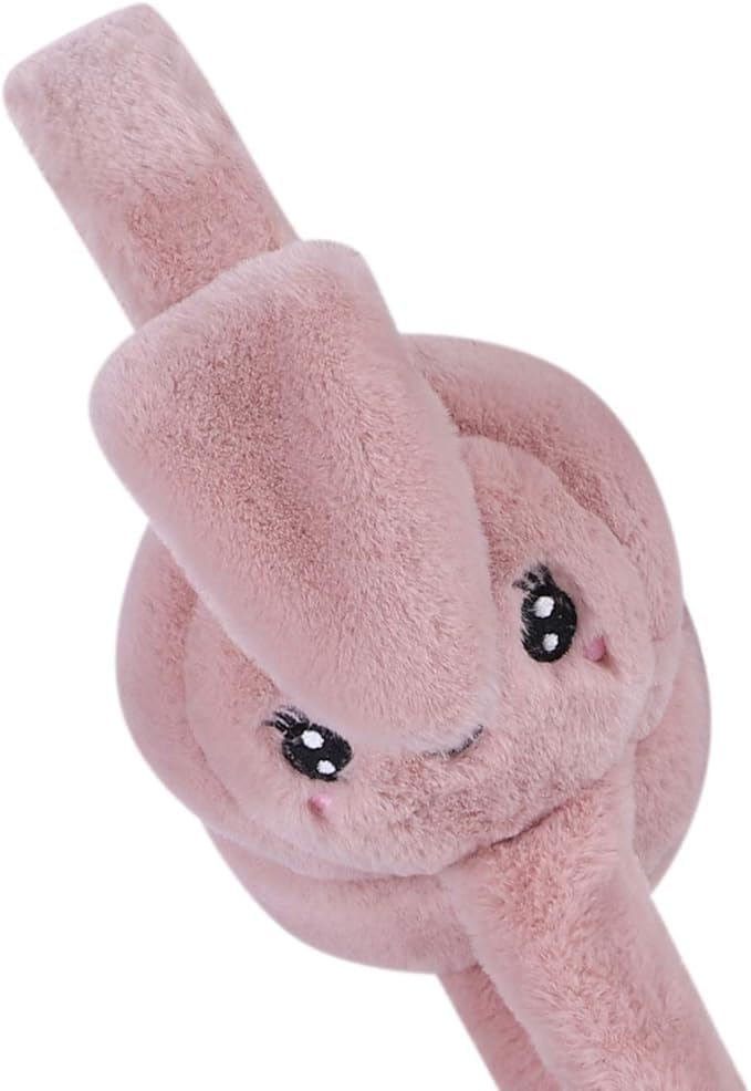 THE DDS STORE (With Blinking Light Moving Earmufuffs With Rabbit Ear In Winter Windproof Girls Ear Warmer Plush Knitted Ear Muffs Hairy Rabbit Ear (Dark-Pink) - Image 4