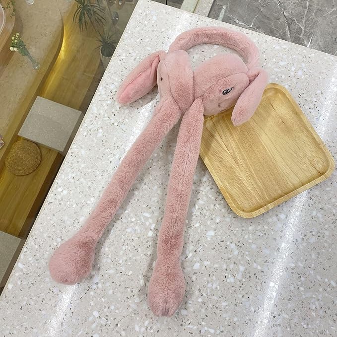 THE DDS STORE (With Blinking Light Moving Earmufuffs With Rabbit Ear In Winter Windproof Girls Ear Warmer Plush Knitted Ear Muffs Hairy Rabbit Ear (Dark-Pink) - Image 2