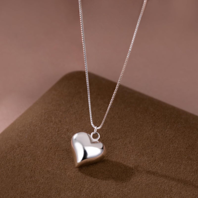 SLUYNZ 925 Sterling Silver Chunky Love Heart Choker Necklace for Women Teen Girls Simple Love Heart Pendant Necklace (A-SILVER) - Image 3