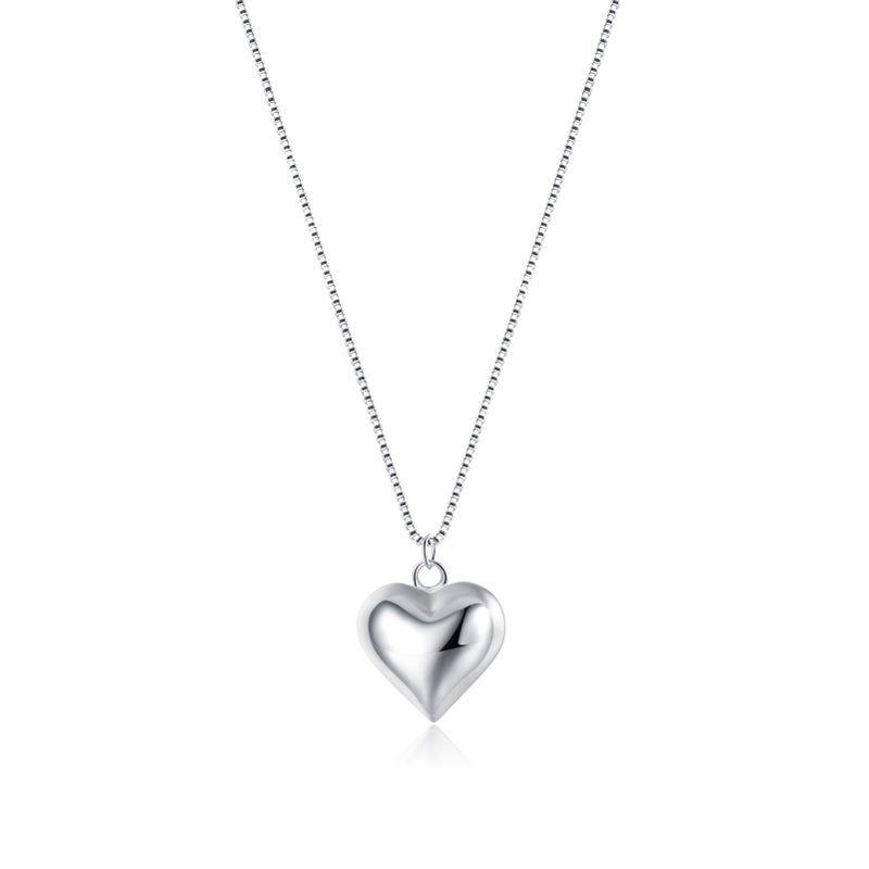 SLUYNZ 925 Sterling Silver Chunky Love Heart Choker Necklace for Women Teen Girls Simple Love Heart Pendant Necklace (A-SILVER) - Image 1