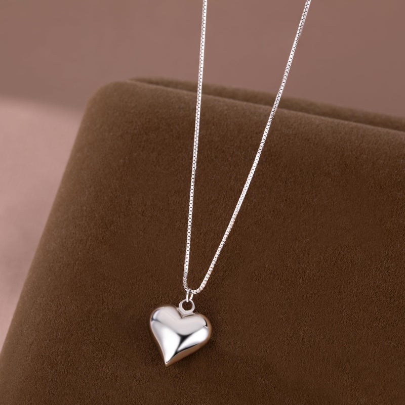 SLUYNZ 925 Sterling Silver Chunky Love Heart Choker Necklace for Women Teen Girls Simple Love Heart Pendant Necklace (A-SILVER) - Image 2
