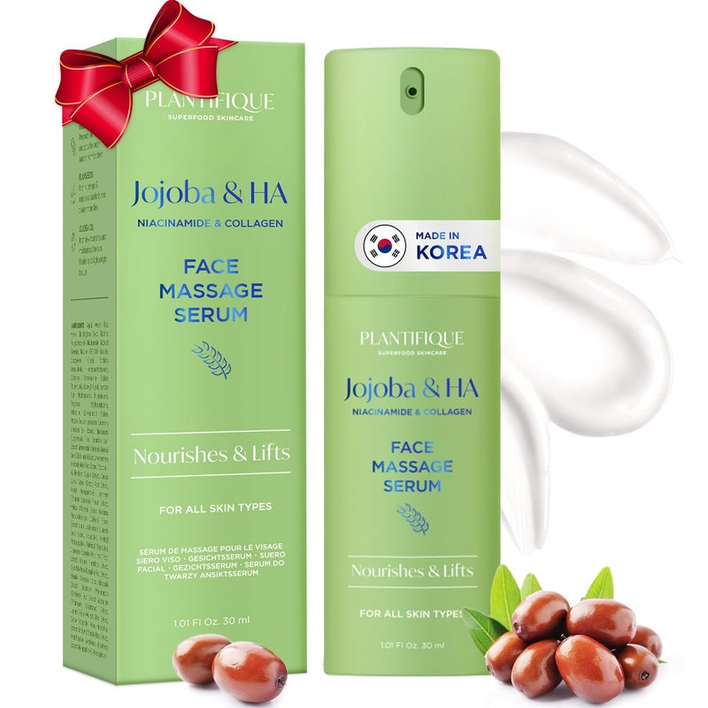 PLANTIFIQUE Korean Jojoba Oil & Hyaluronic Acid Face Massage Serum â€“ Hydrating Anti-Aging Collagen & Niacinamide Formula â€“ Perfect for Gua Sha Facial Massage â€“ Gift for Men & Women - Image 1