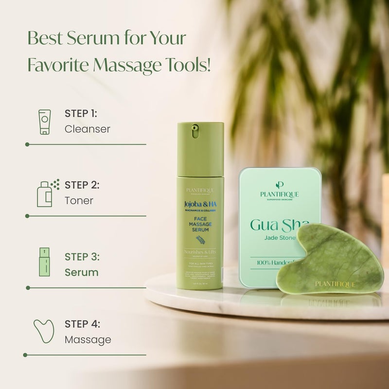 PLANTIFIQUE Korean Jojoba Oil & Hyaluronic Acid Face Massage Serum â€“ Hydrating Anti-Aging Collagen & Niacinamide Formula â€“ Perfect for Gua Sha Facial Massage â€“ Gift for Men & Women - Image 5