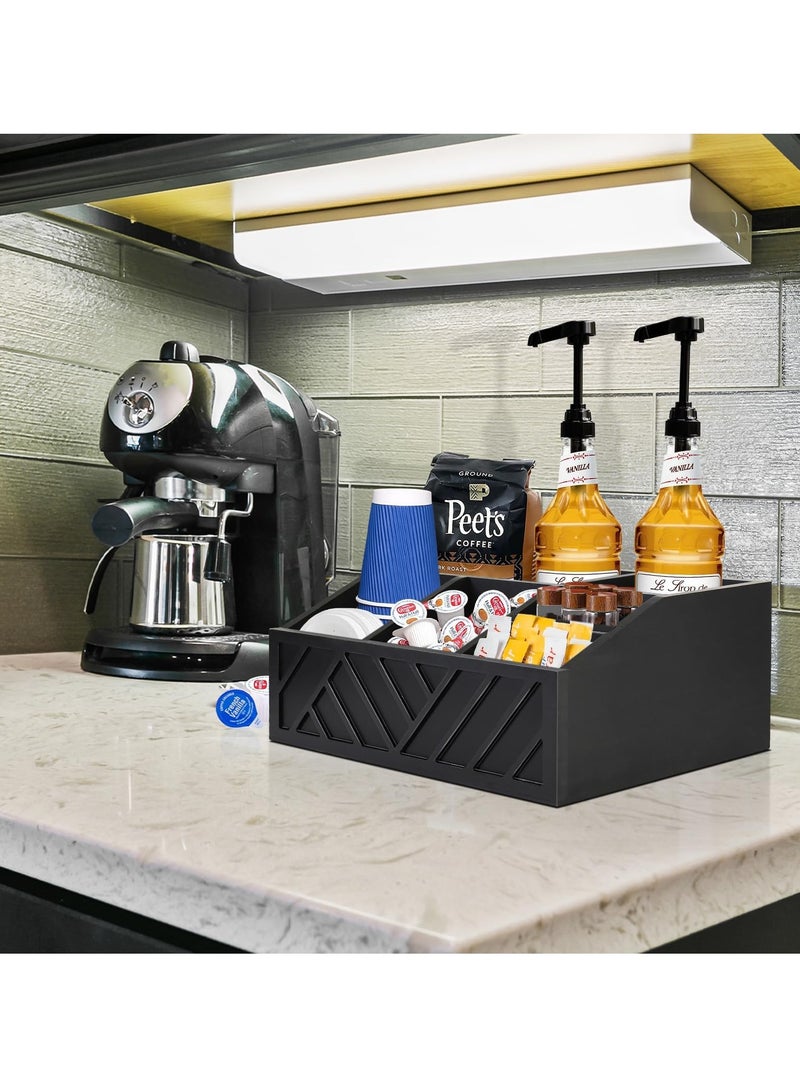 كيلا منظم بار القهوة قطعة واحدة، منظم محطة قهوة خشبي للطاولة، منظم حامل شراب كبسولات القهوة الريفية، منظم توابل بار القهوة لديكور بار القهوة (أسود) - Image 3
