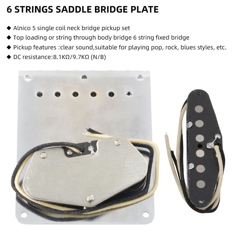 Domofa 6 Strings Saddle Bridge Plate Prewired 3 Way Switch Control Plate Neck Pickup Set for Squier Telecaster Electric Guitar Replacement Parts Chrome - Image 5