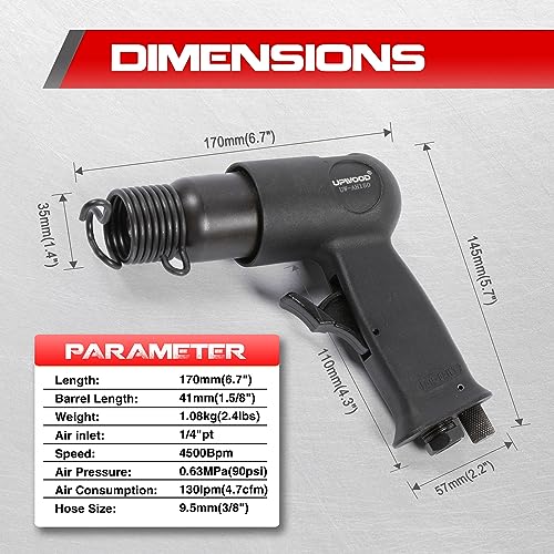 UPWOOD UWAH150 Short Barrel Air Hammer Kit with Quick Change Retainer and 4 Chisels 158 Inch Stroke 4500 BPM Light weight - Image 3