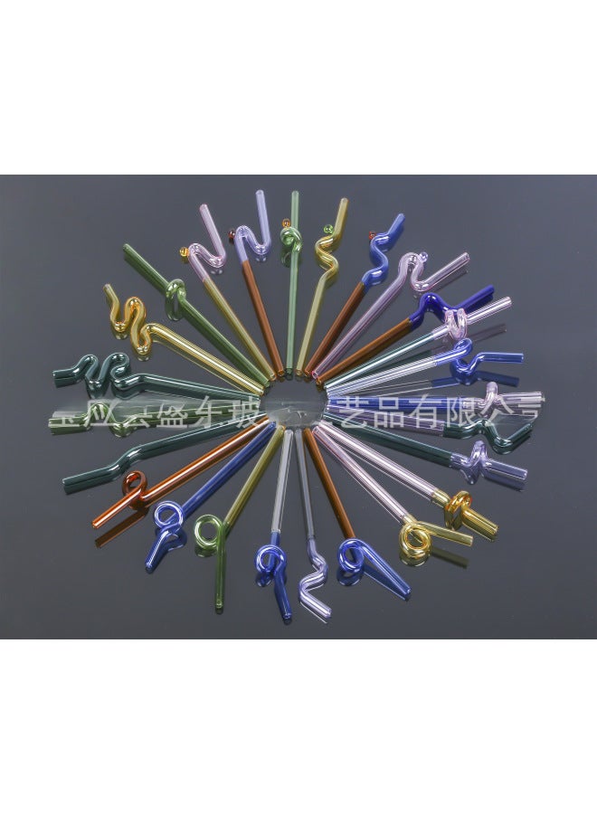 Creative Colorful Glass Straws Twisted Coffee Stirring Rod Children's Juice Beverage Straws Glass Kitchen Utensils-Color:Style 6-Specifications:20cm Long  - Image 3
