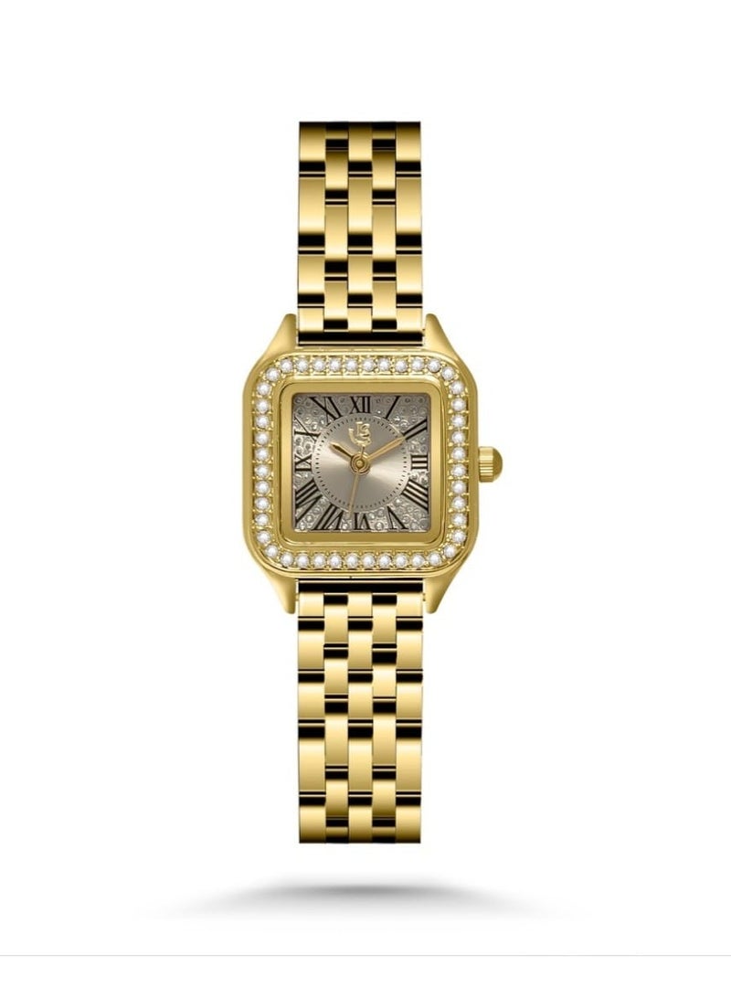 Louis Stone Women's watch with a waterproof steel strap, modern and high quality - gold bracelet with a gray dial