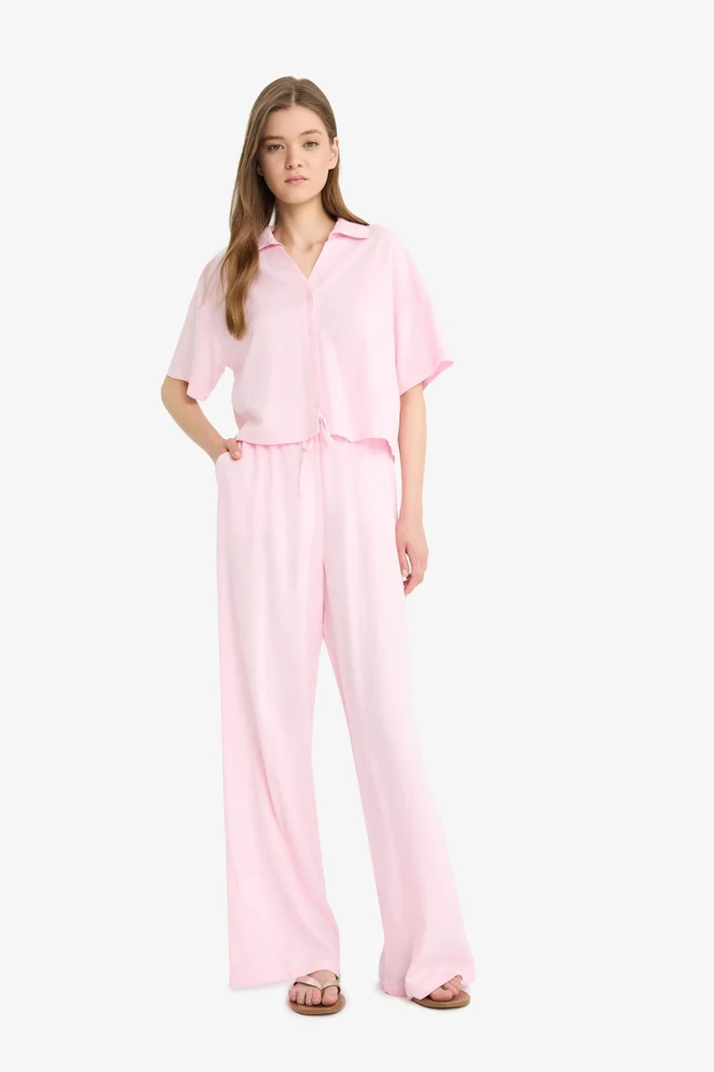 ديفاكتو Oversize Linen Blend Short Sleeve Shirt