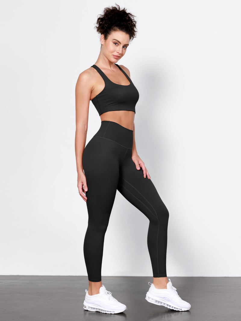 ODODOS Tummy Control 7/8 Compression Leggings with Inner Pocket for Women, 25" High Waist Workout Running Yoga Pants, Black, Medium - Image 4