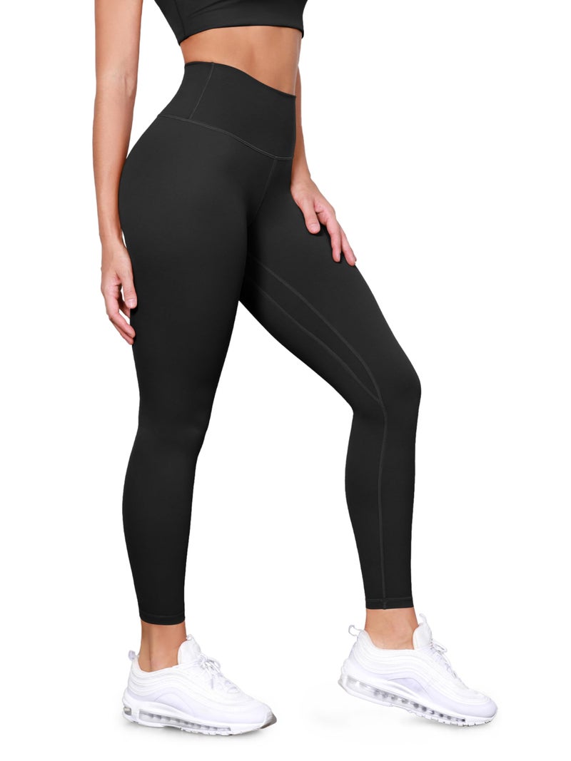 ODODOS Tummy Control 7/8 Compression Leggings with Inner Pocket for Women, 25" High Waist Workout Running Yoga Pants, Black, Medium - Image 1