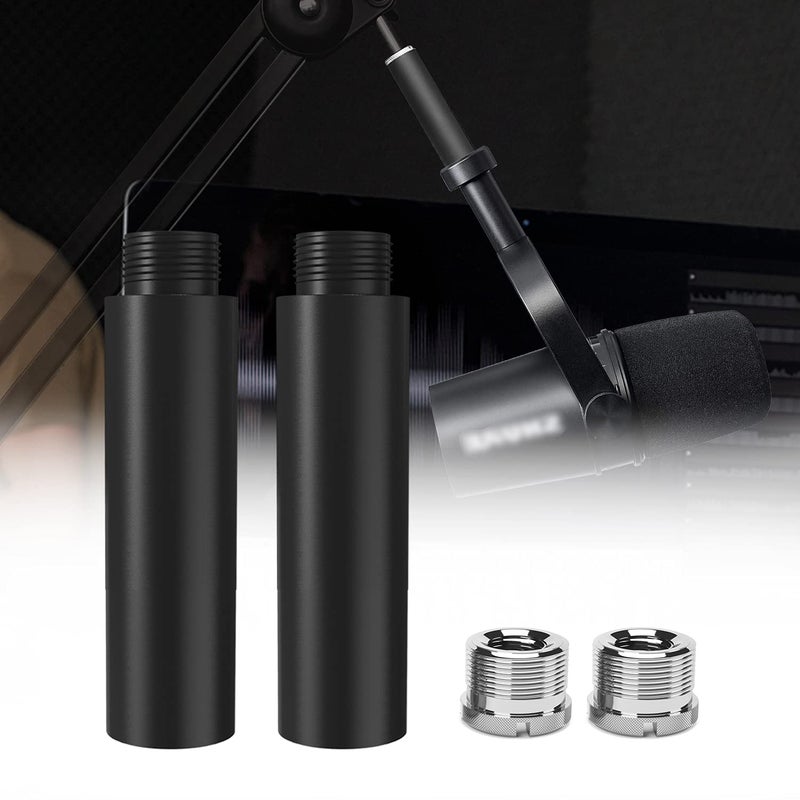 Boseen Mic Stand Extension Tube, 5/8" Female to 5/8" Male Microphone Extension Pipe Microphone Stand Extender with 2 Screw Aadpters for Desk Boom Arm Stands, 2Pcs - Image 1