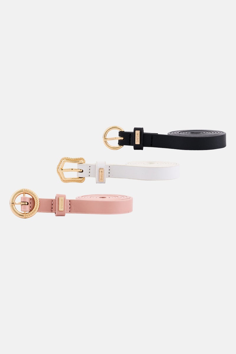 bebe Women 3 Pieces Brand Logo Leather Belts, Multicolor - Image 1