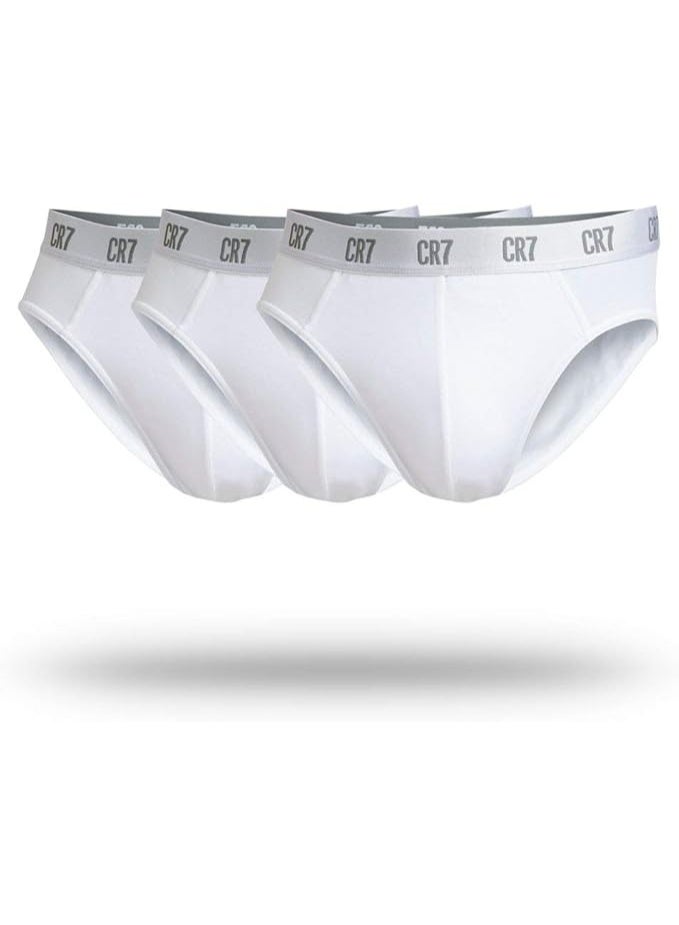 CR7 Men’s 3-Pack Briefs – Premium Cotton Stretch Basics (White) - Image 1