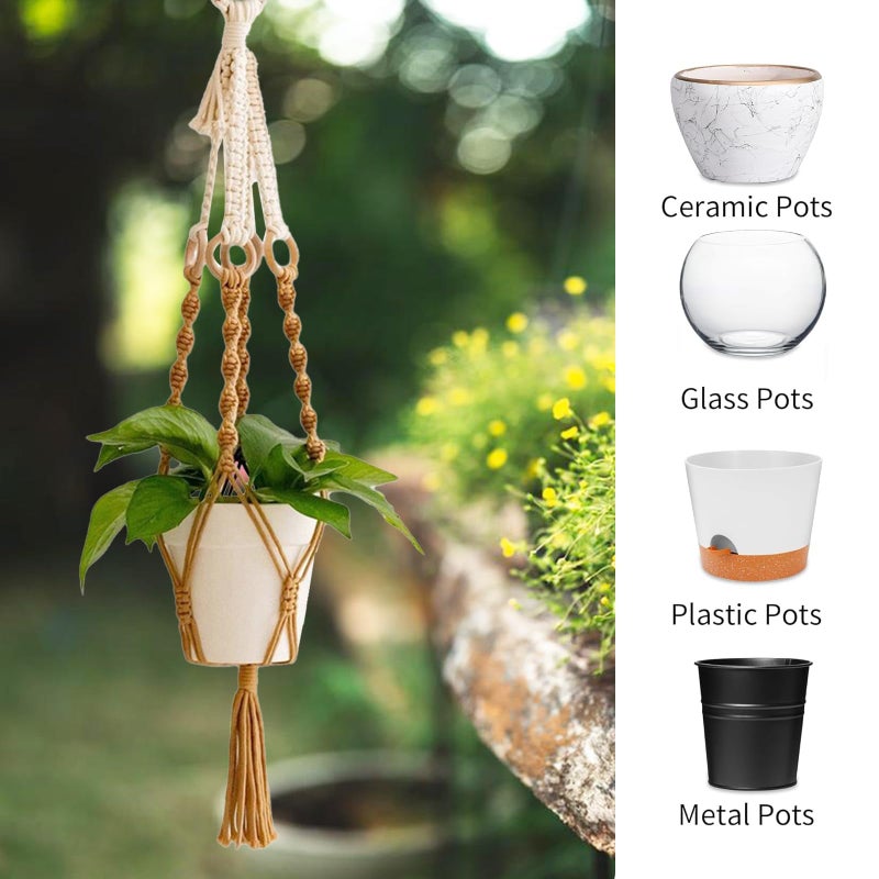 KASTWAVE Hanging Planter For Indoor Plants Colorful Macrame Plant Hanger With Tassel Handmade Wall Hanging Pot For Flower Boho Wall Decor For Outdoor Indoor Balcony Living Room Bedroom Office - Image 3