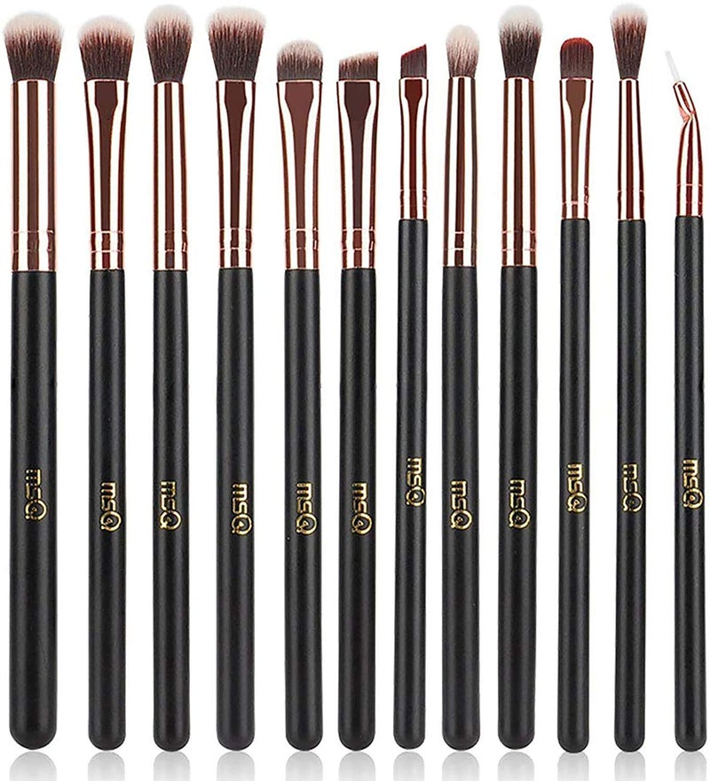 MSQ Eye Makeup Brushes 12pcs Rose Gold Eyeshadow Makeup Brushes Set with Soft Synthetic Hairs & Real Wood Handle for Eyeshadow, Eyebrow, Eyeliner, Blending(without bag) - Image 1