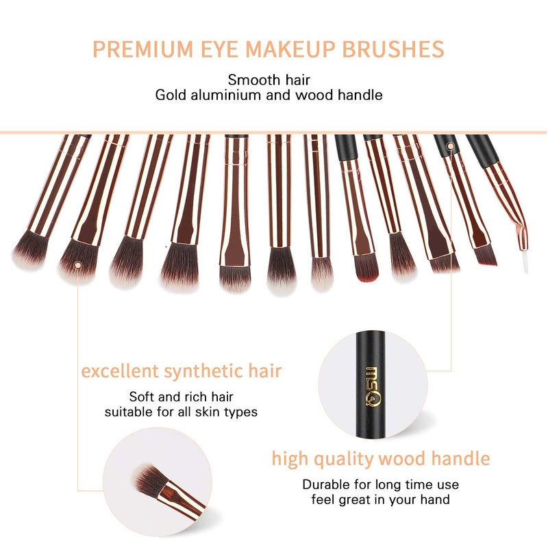 MSQ Eye Makeup Brushes 12pcs Rose Gold Eyeshadow Makeup Brushes Set with Soft Synthetic Hairs & Real Wood Handle for Eyeshadow, Eyebrow, Eyeliner, Blending(without bag) - Image 3