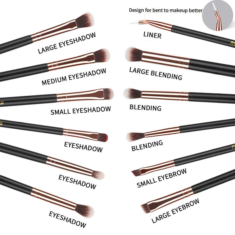 MSQ Eye Makeup Brushes 12pcs Rose Gold Eyeshadow Makeup Brushes Set with Soft Synthetic Hairs & Real Wood Handle for Eyeshadow, Eyebrow, Eyeliner, Blending(without bag) - Image 2