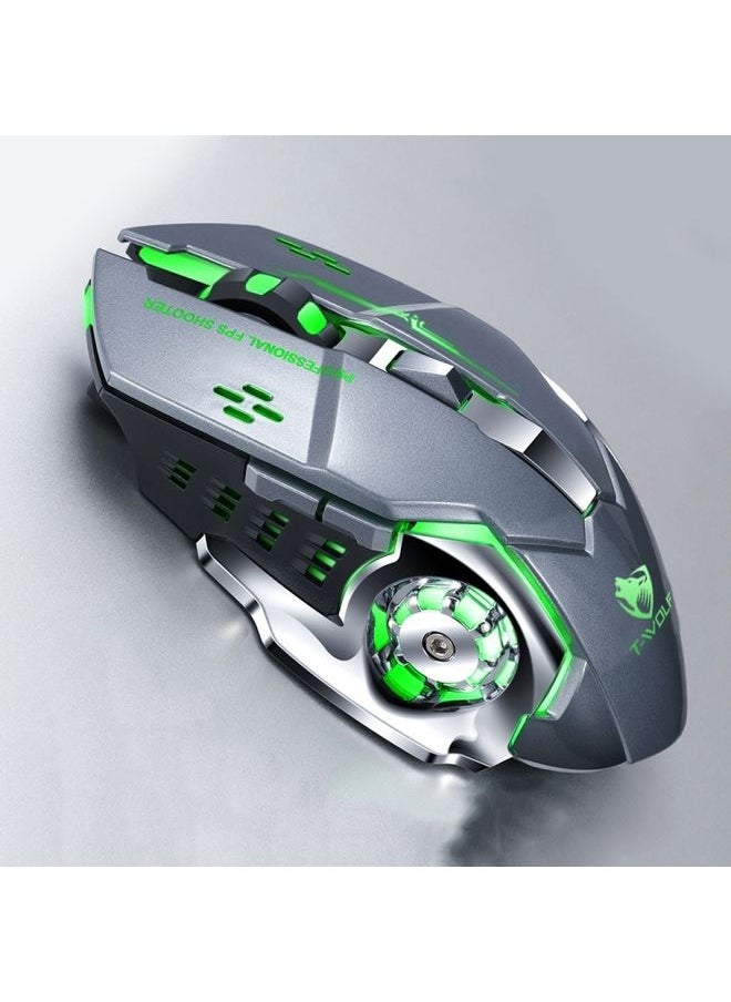 Generic T-WOLF Q13 2.4GHz 6-keys RGB Colorful Light Gaming Wireless Mouse, Color: Single Mode Gray  - Image 1