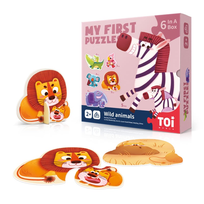 Toi 6 Packs Large Piece Toddler Jigsaw Puzzles for Kids Aged 25 Animal Shaped Floor Puzzles for Beginner Preschool Learning Game for Boys Girls Wild Animals - Image 3