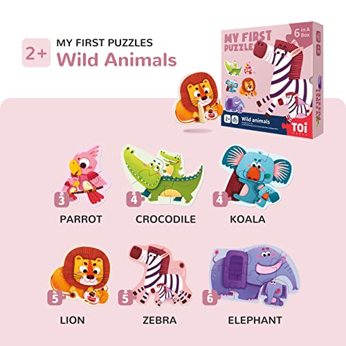 Toi 6 Packs Large Piece Toddler Jigsaw Puzzles for Kids Aged 25 Animal Shaped Floor Puzzles for Beginner Preschool Learning Game for Boys Girls Wild Animals - Image 5