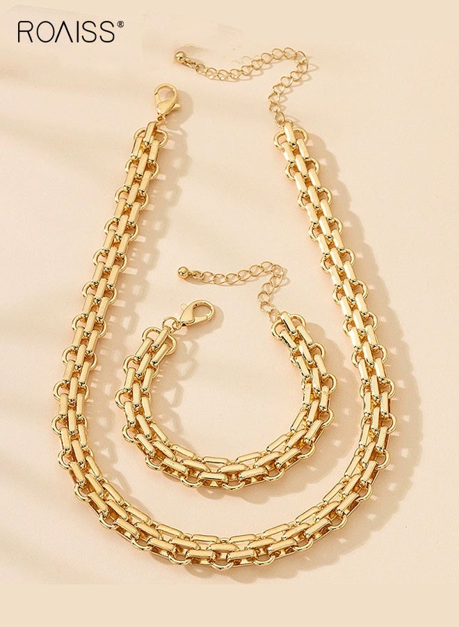 roaiss Women's Jewelry Set, Bold Statement Chain Metal Bracelet Necklace Set for Ladies, Trendy Alloy Plated Geometric Design Niche for Business, Banquets, Everyday Wear, Gold - Image 1