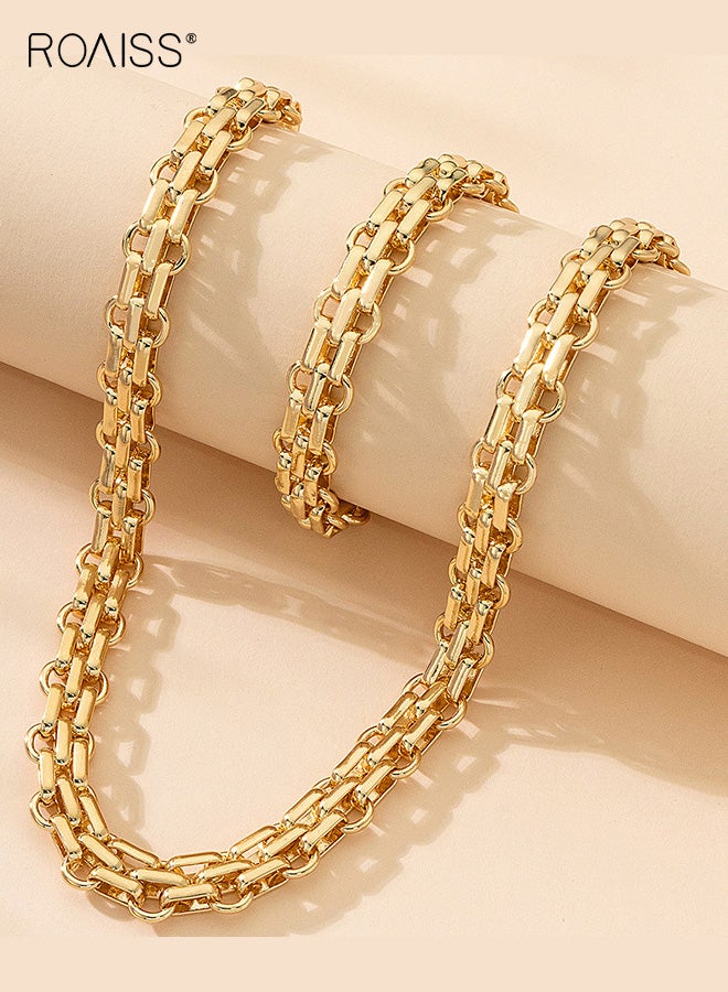 roaiss Women's Jewelry Set, Bold Statement Chain Metal Bracelet Necklace Set for Ladies, Trendy Alloy Plated Geometric Design Niche for Business, Banquets, Everyday Wear, Gold - Image 4