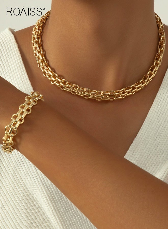 roaiss Women's Jewelry Set, Bold Statement Chain Metal Bracelet Necklace Set for Ladies, Trendy Alloy Plated Geometric Design Niche for Business, Banquets, Everyday Wear, Gold - Image 2