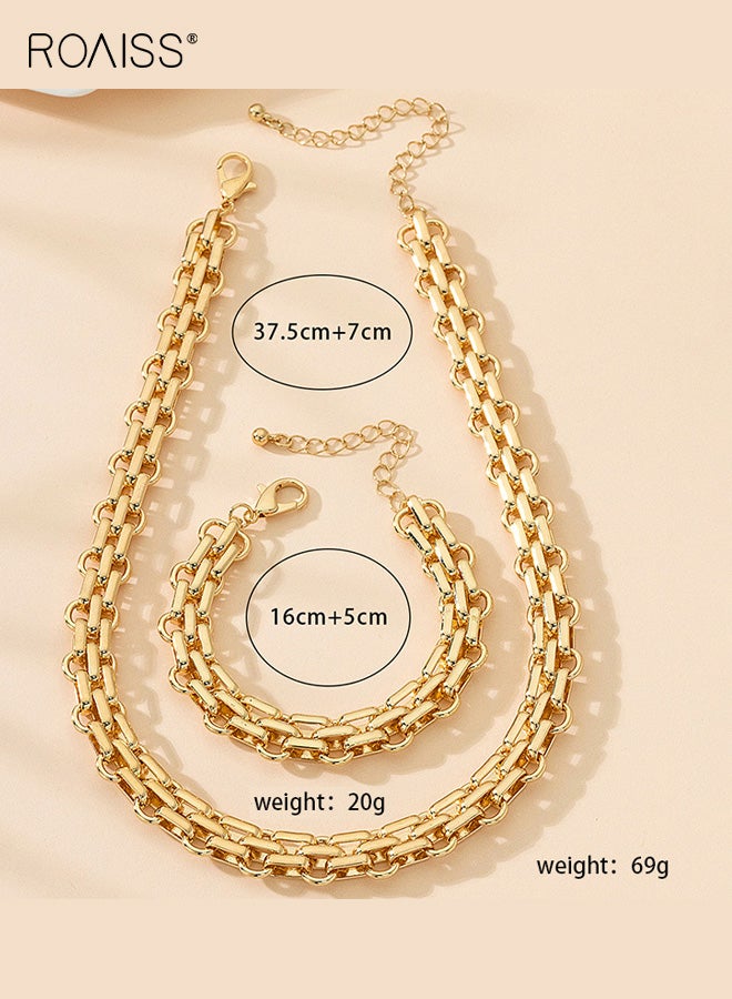 roaiss Women's Jewelry Set, Bold Statement Chain Metal Bracelet Necklace Set for Ladies, Trendy Alloy Plated Geometric Design Niche for Business, Banquets, Everyday Wear, Gold - Image 5