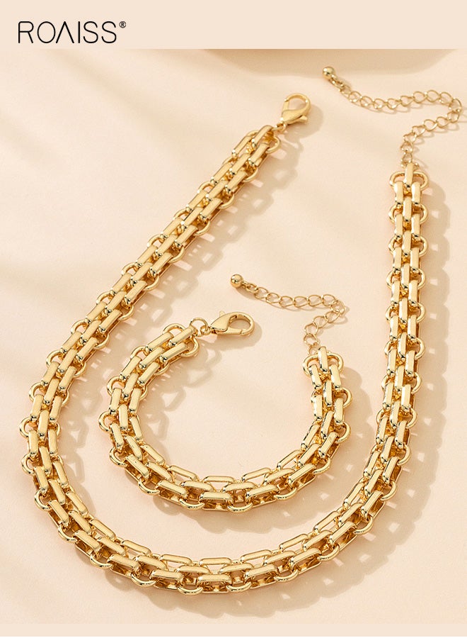 roaiss Women's Jewelry Set, Bold Statement Chain Metal Bracelet Necklace Set for Ladies, Trendy Alloy Plated Geometric Design Niche for Business, Banquets, Everyday Wear, Gold - Image 3